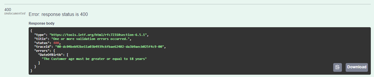 Swagger failing response