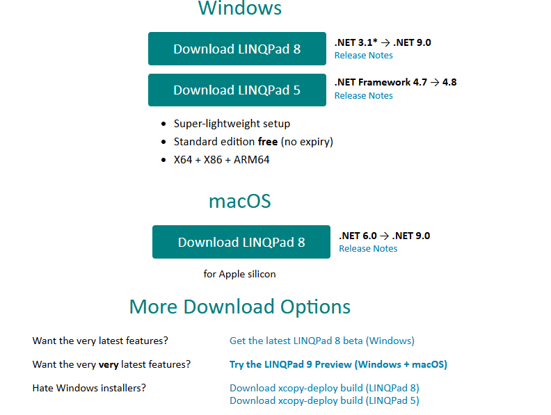 LINQPad installation page