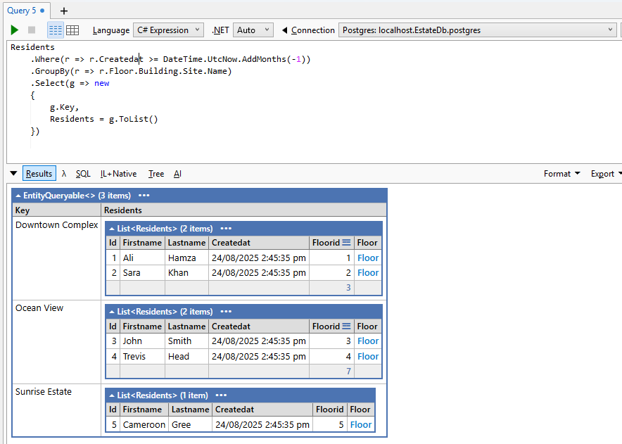 Inspect grouping with projection