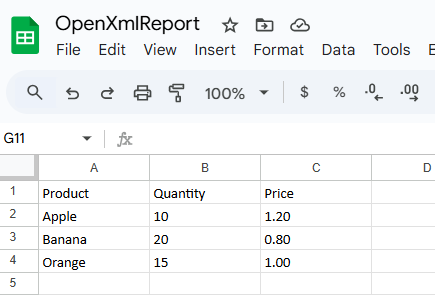 Output Excel file