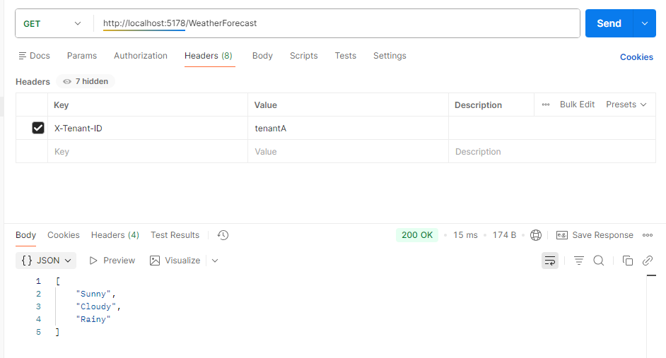 WeatherForecast endpoint from Tenant A