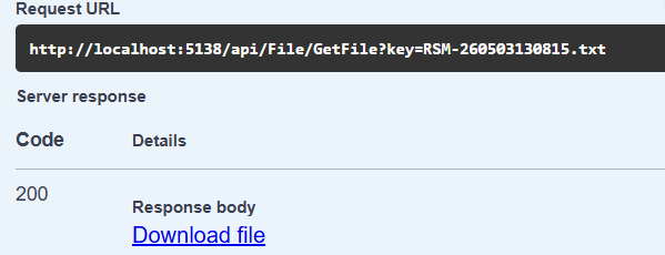 Result with a Download file link