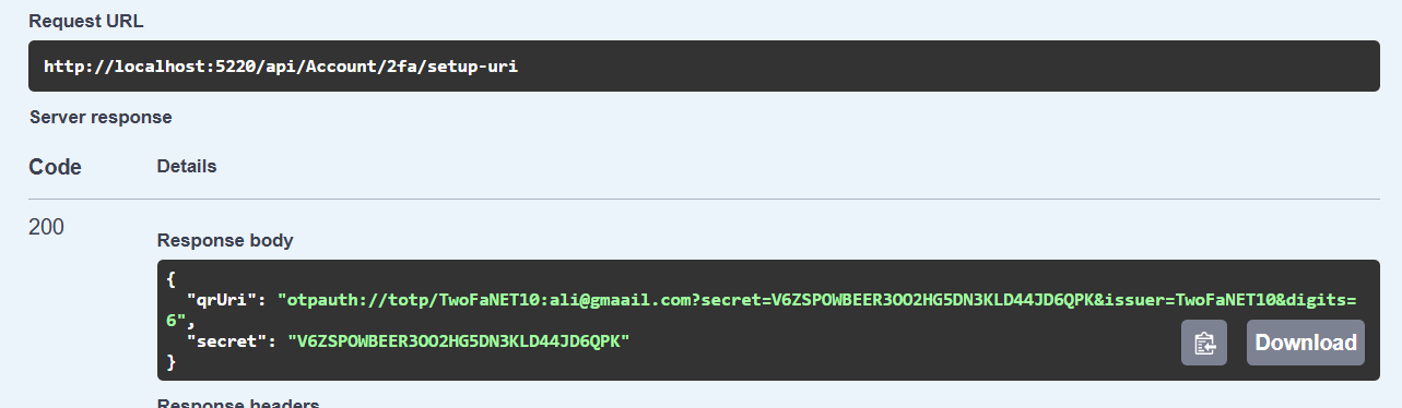 Setup URI response