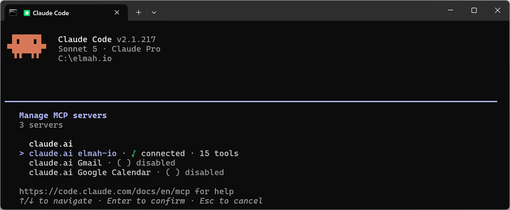 elmah.io MCP server connected