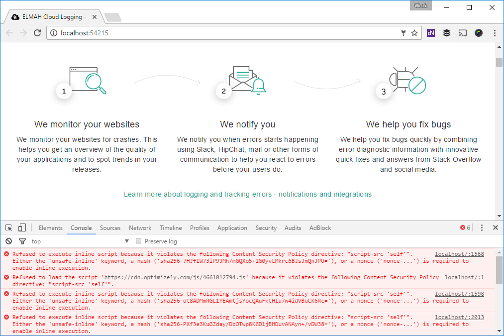 Content-Security-Policy results in the console