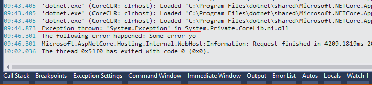 Debug message in output