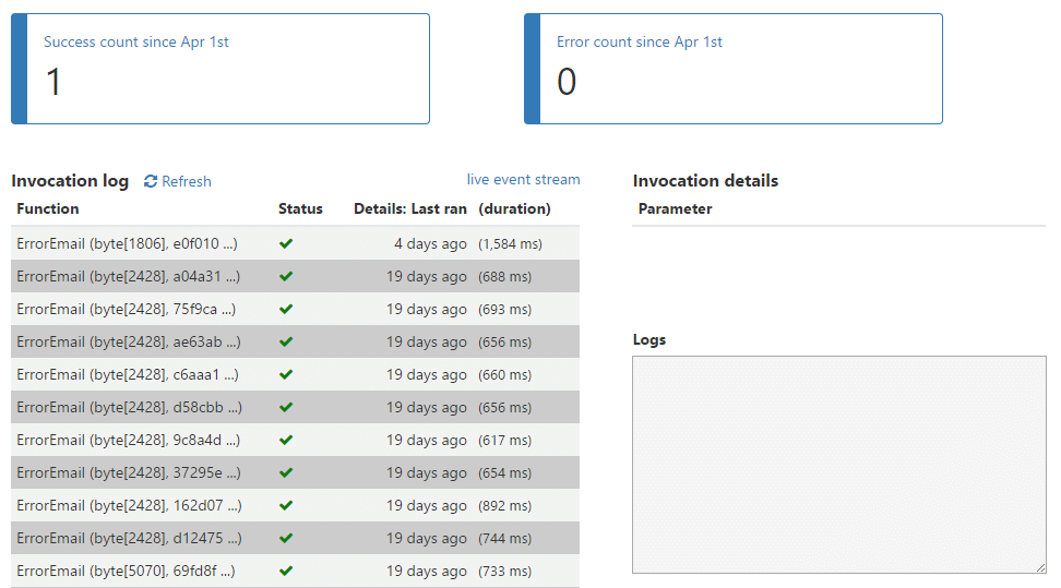 Function invocation log