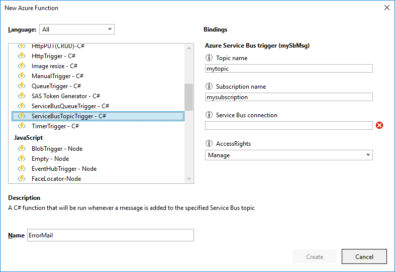 Create Function WIzard