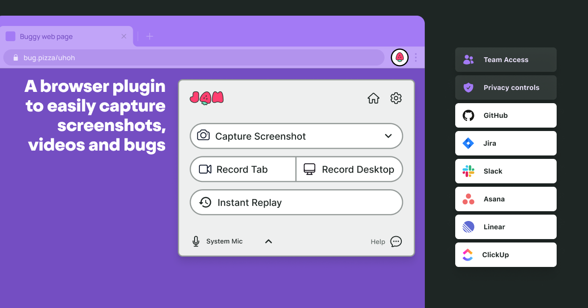 Jam is a browser plugin to easily capture screenshots, videos, and software bugs