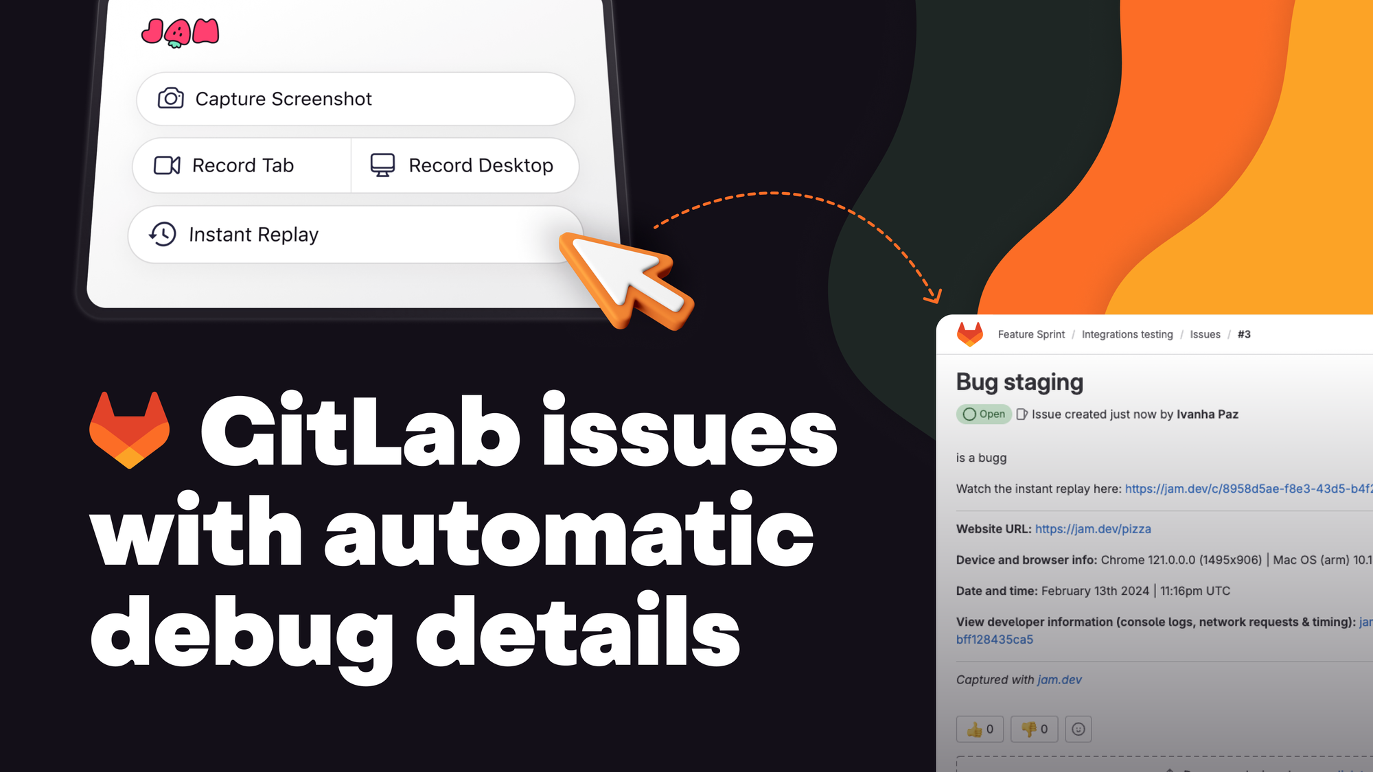 Jam.dev - GitLab issues with automatic debug details