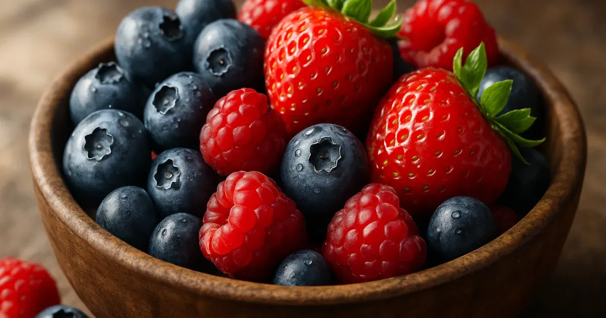 Bowl of mixed berries as a natural sugar alternative to help reduce junk food cravings