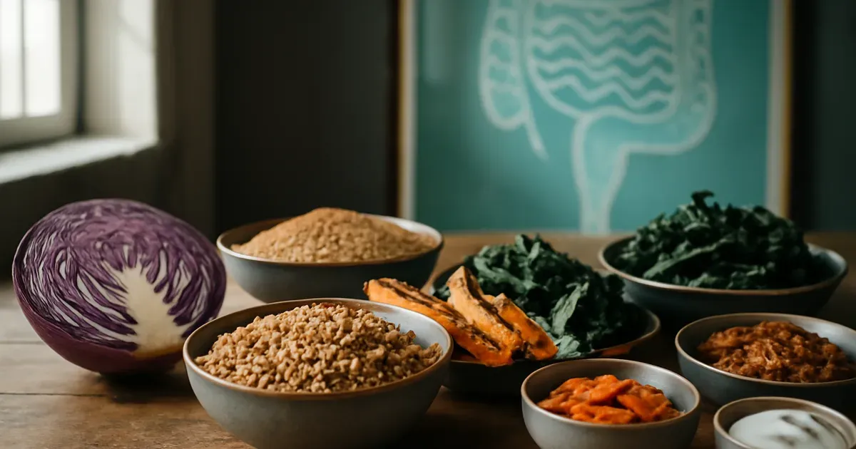 Colourful diverse meal representing gut microbiome health in 2026 news roundup