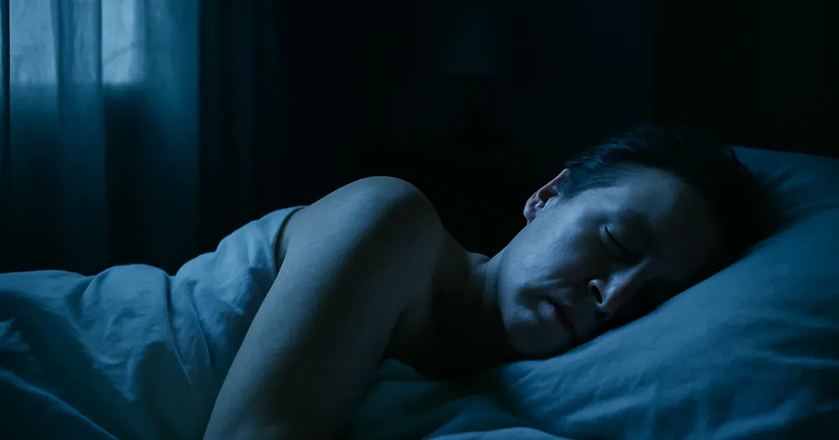 Person sleeping deeply in dark bedroom representing sleep as a biological aging and gut health tool