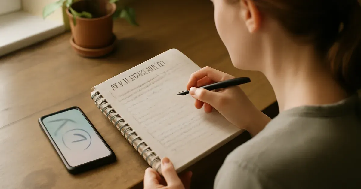 Woman tracking her menstrual cycle in a journal — first step to cycle syncing workouts