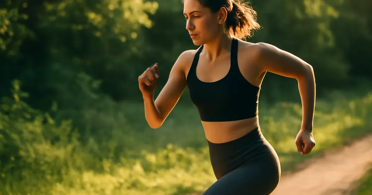 Woman running outdoors during the follicular phase when cycle syncing workouts call for higher intensity exercise