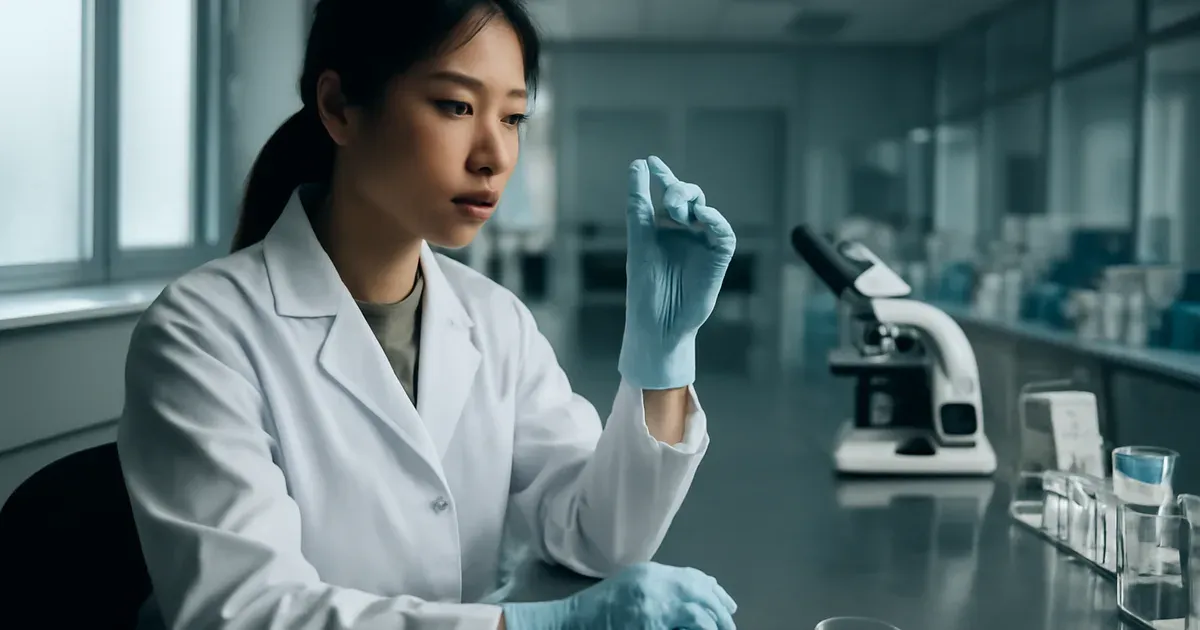 Scientist examining fecal microbiota transplant capsules in a modern gut health research laboratory