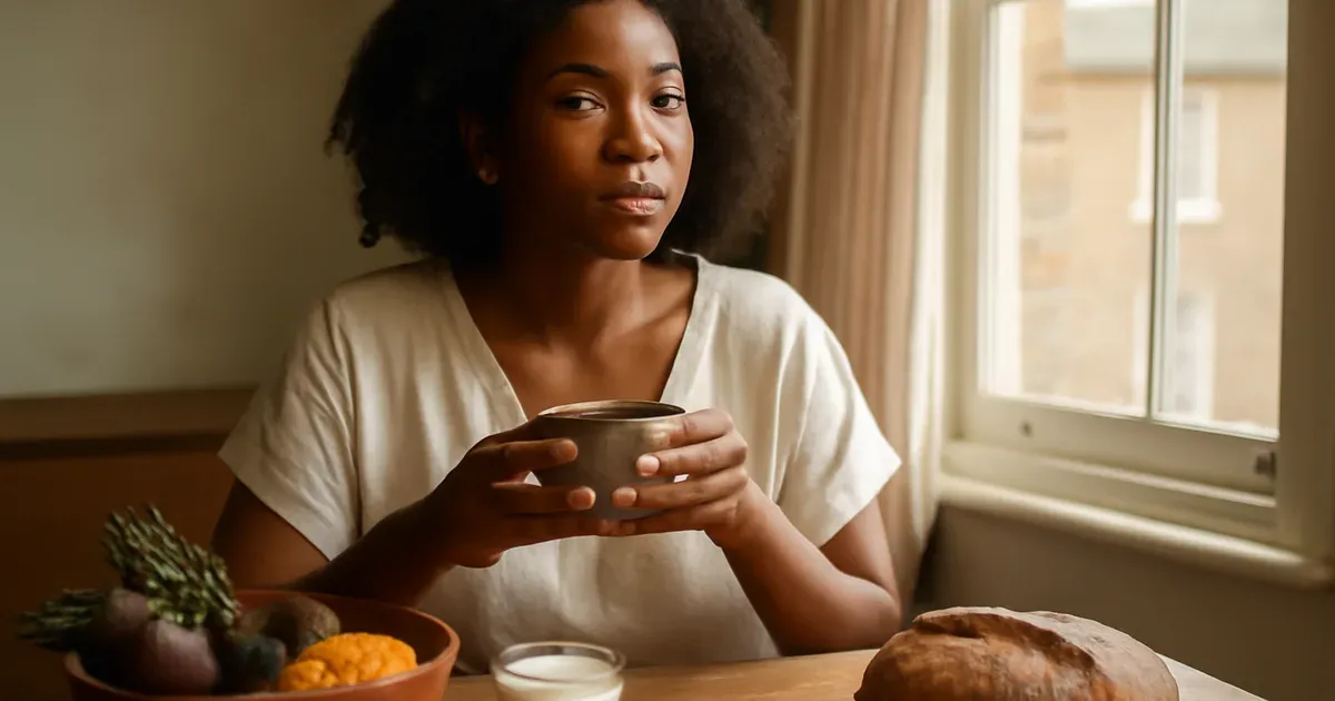 UK woman eating diverse plant foods to support gut health and the gut-brain connection