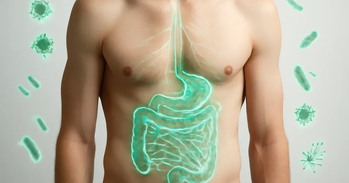 Illustration of the gut-brain axis showing neural connection between brain and digestive system, representing gut health