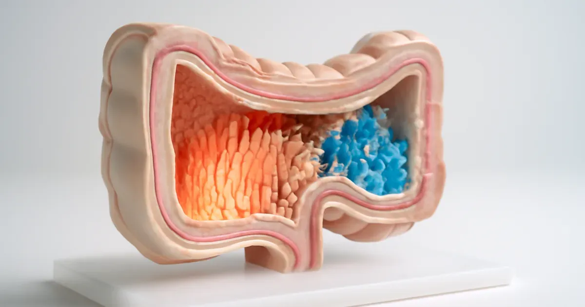 Illustrated cross-section of the gut microbiome showing bacteria, epithelial layer, and immune cells supporting gut health and immunity