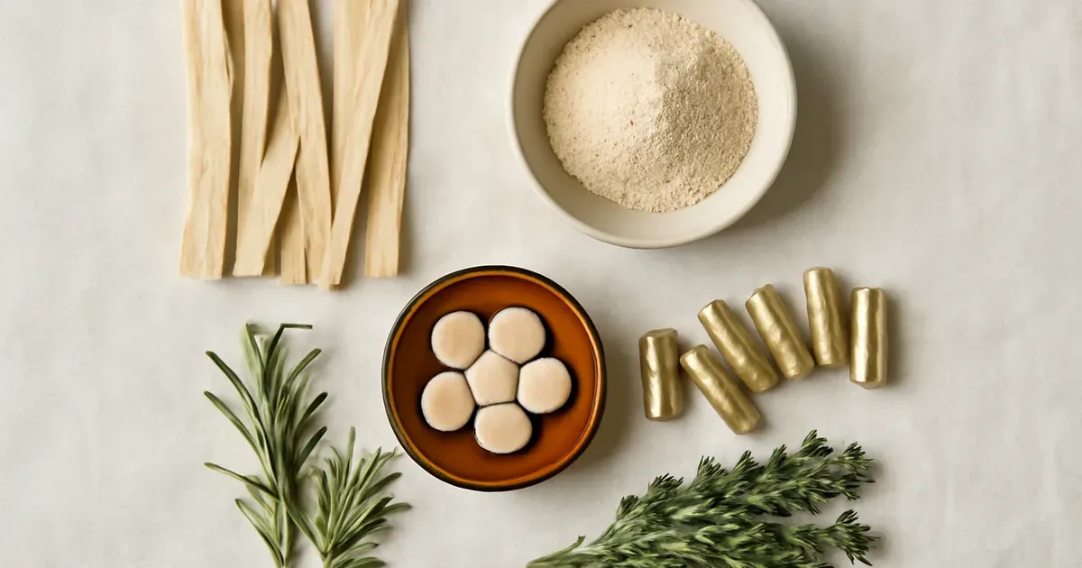 Naturopathic herbal supplements for gut health including slippery elm, marshmallow root, and DGL licorice