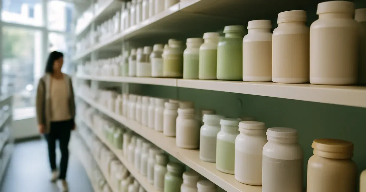 Gut health supplements on a pharmacy shelf representing the growing gut health supplements market