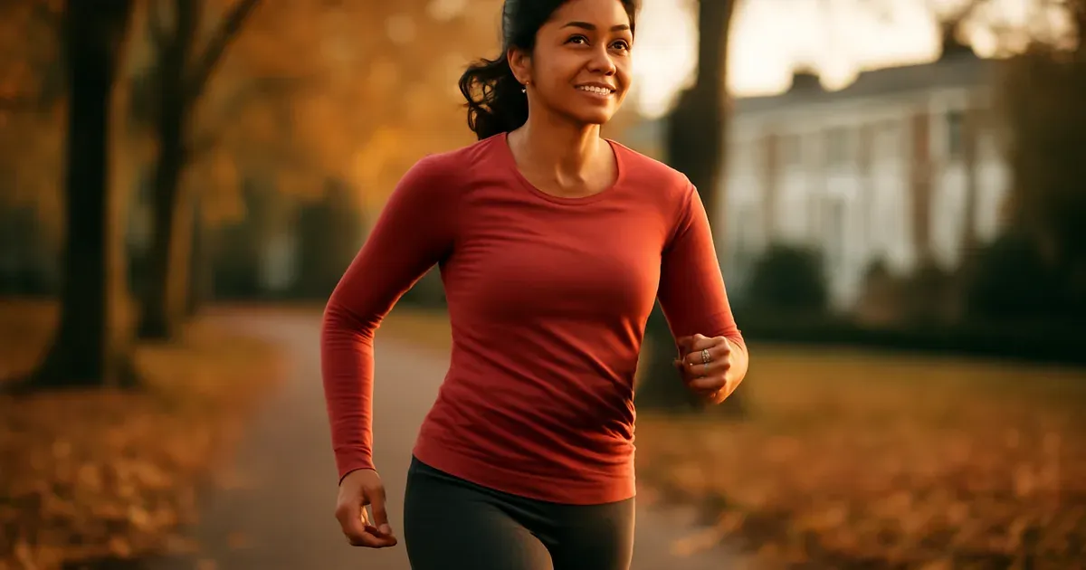 UK woman jogging in a park to improve gut health naturally through regular physical activity