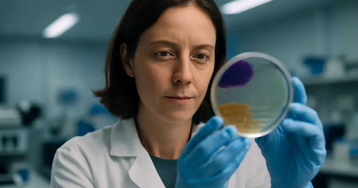 Researcher examining gut microbiome cultures in a laboratory, representing gut microbiome lupus treatment research