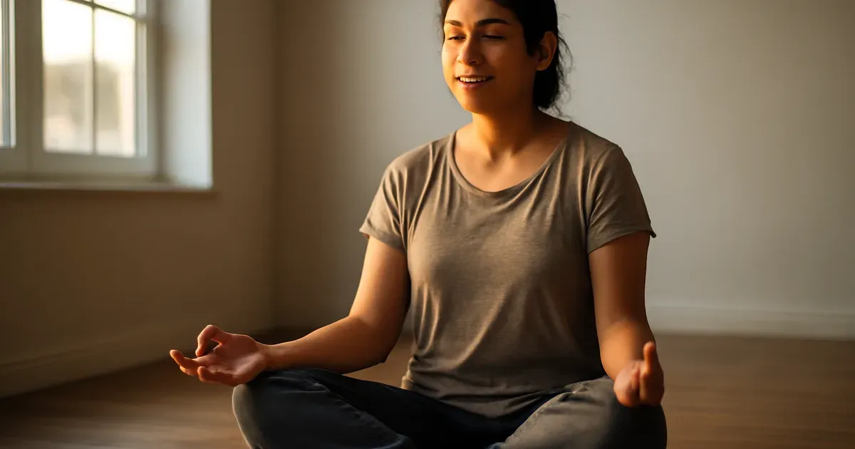 Person practising mindful breathing to support gut-brain axis and natural GLP-1 signalling