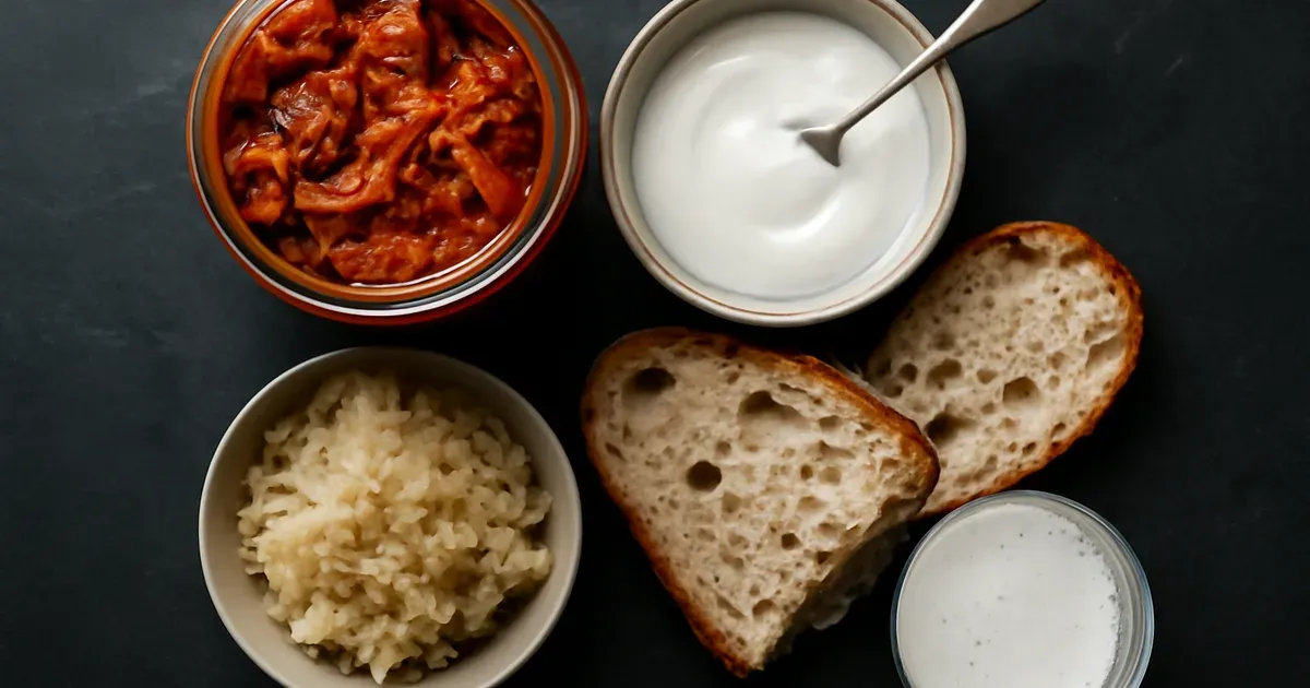 Fermented foods including kimchi, yoghurt, kefir and sauerkraut that support gut microbiome and GLP-1