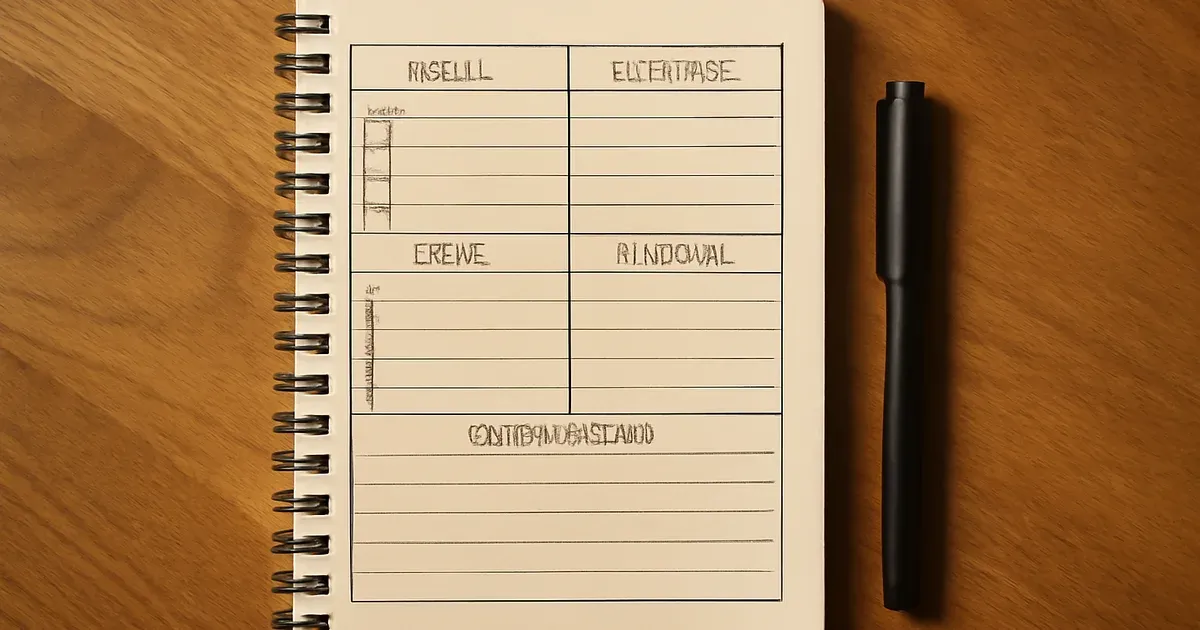Flat-lay of open gut health journal template with five tracking sections on a wooden desk