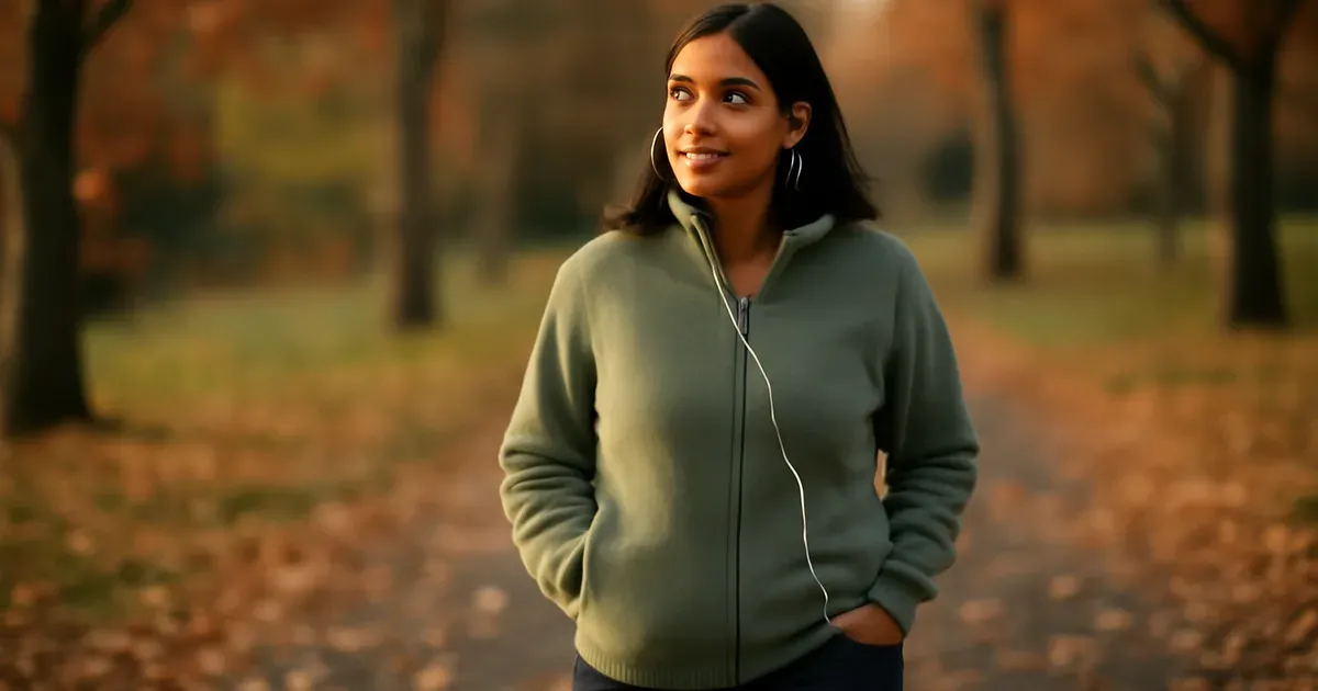 Person walking in a UK park representing stress management and the gut-brain connection for better gut health