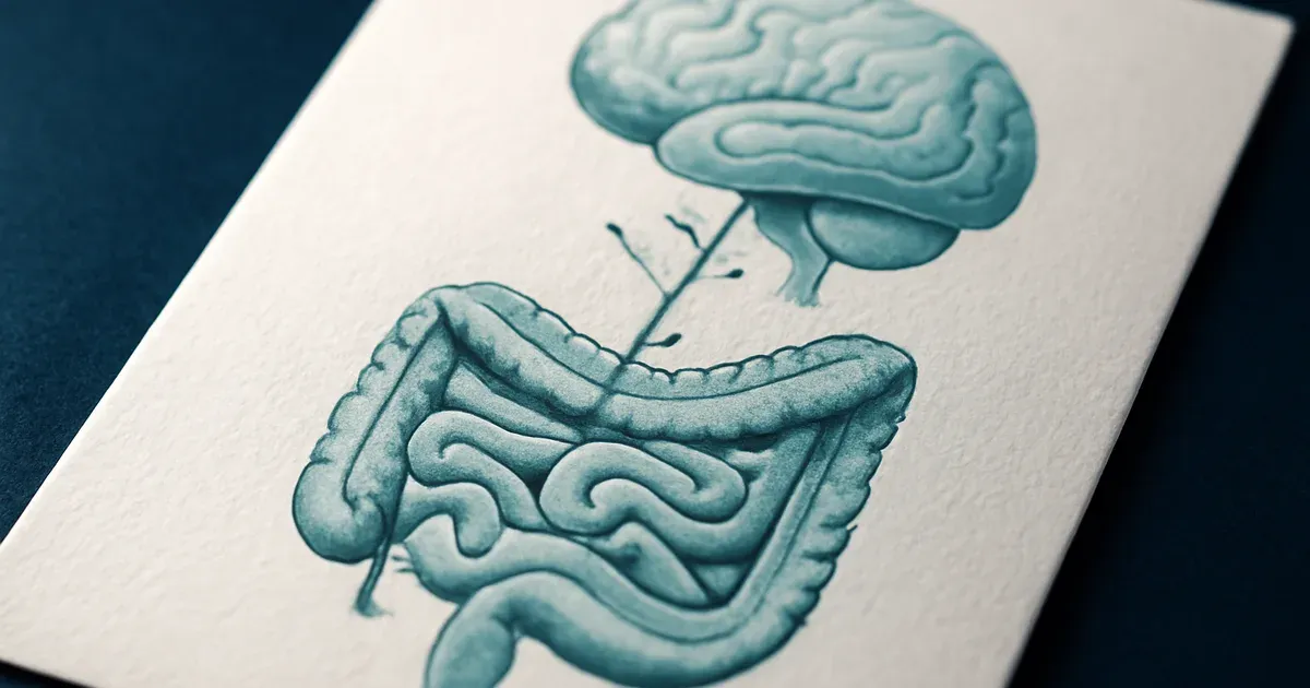 Diagram of the gut-brain connection showing the vagus nerve pathway linking brain and gut microbiome