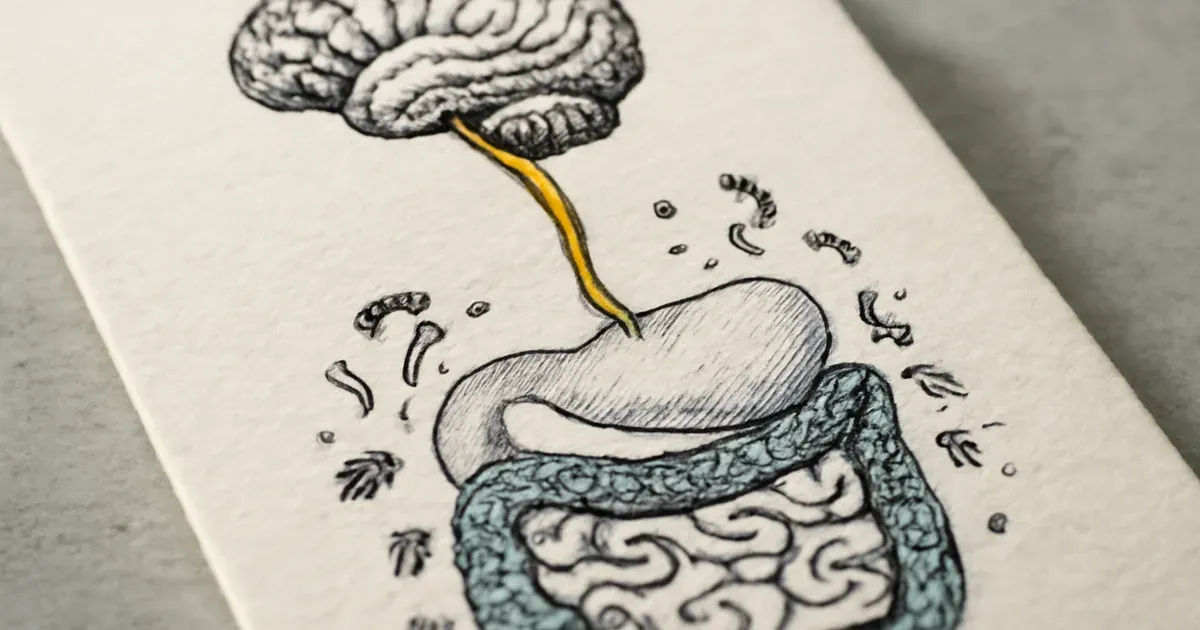 Illustration of the gut-brain axis connecting microbiome to HPA axis cortisol regulation