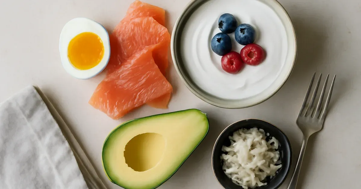 Protein-rich breakfast with fermented foods to stabilise blood sugar and support gut-brain health in perimenopause