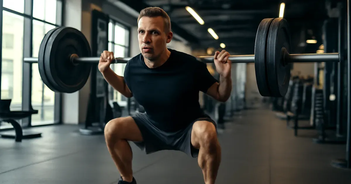 Man over 40 doing strength training to reduce cortisol and improve gut-brain health