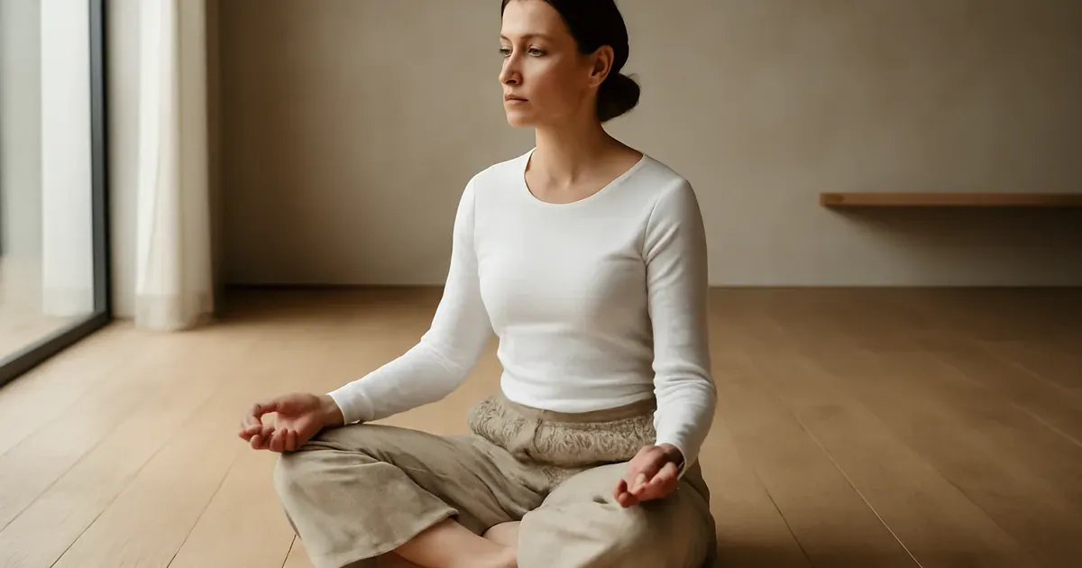 Person practising diaphragmatic breathing to support vagal tone and the gut-brain axis microbiome connection