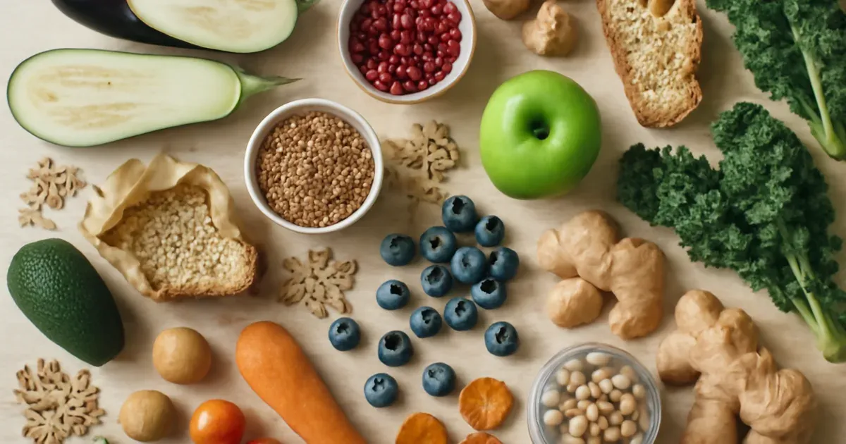 30 different plant foods laid out for a high-diversity British diet to support microbiome UK gut health