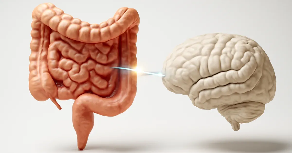 Diagram of the gut-brain axis showing neural connection between the gut microbiome and the brain