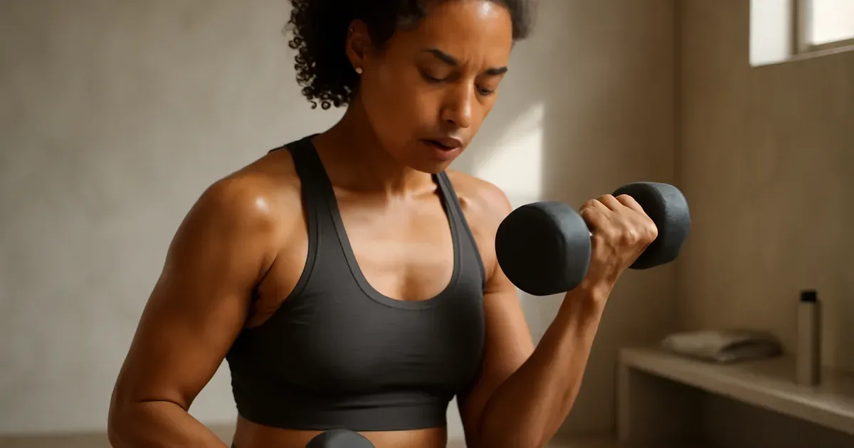 Woman over 40 doing strength training with dumbbells to boost metabolism and support weight loss