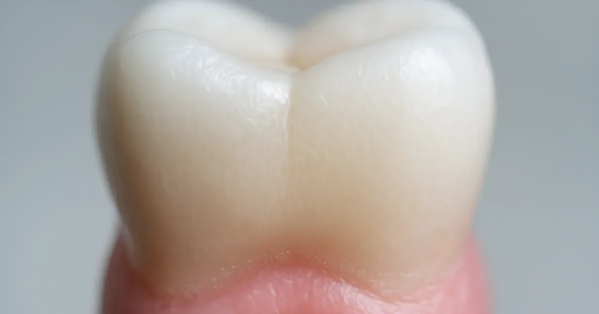 Close-up of tooth surface showing bacterial plaque biofilm linked to Streptococcus mutans and gut health UK