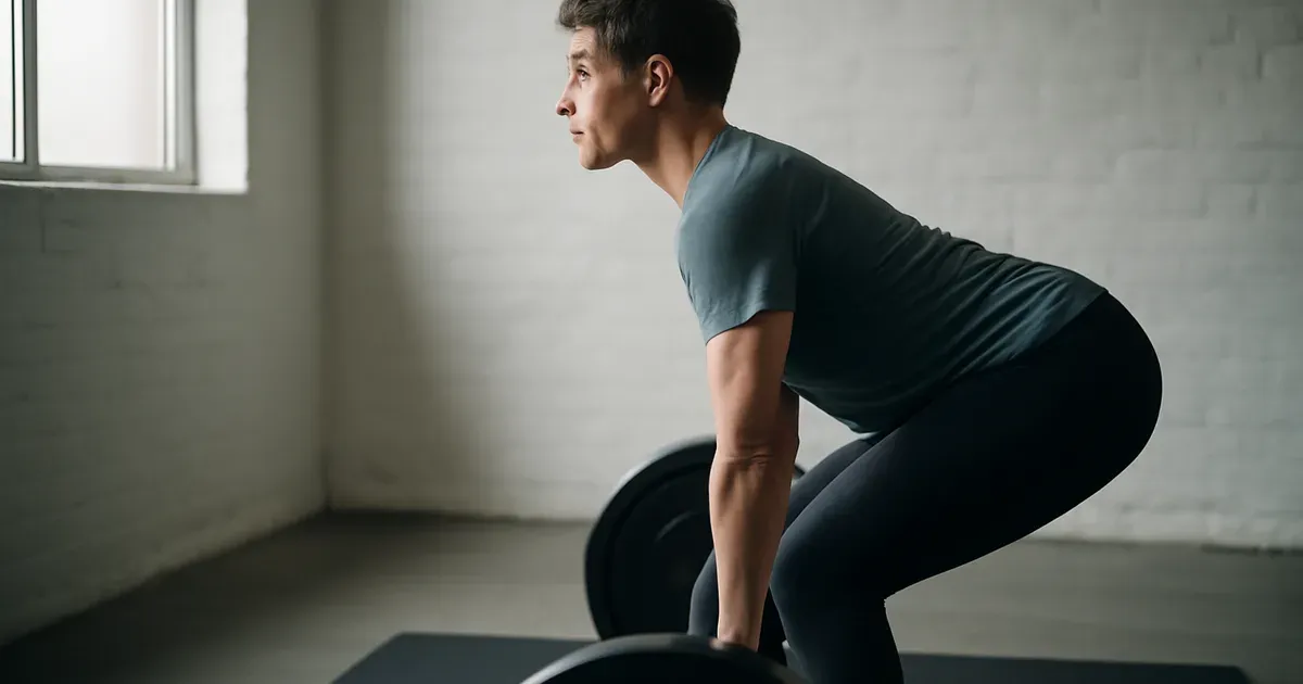 Person in their 40s performing a deadlift as part of a minimum effective dose strength training routine