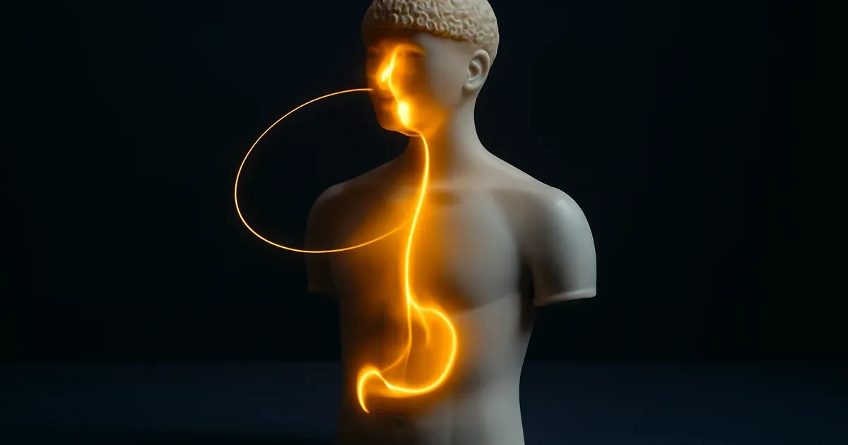Human silhouette showing the oral microbiome gut-brain axis connection with glowing pathway lines