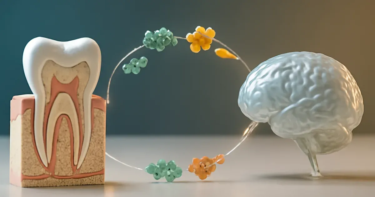Conceptual illustration showing the connection between the oral microbiome, gut health and the gut-brain axis