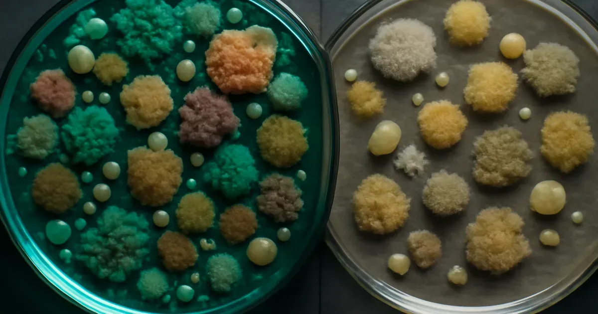 Illustration of diverse versus low-diversity gut microbiome linked to estrogen decline in perimenopause