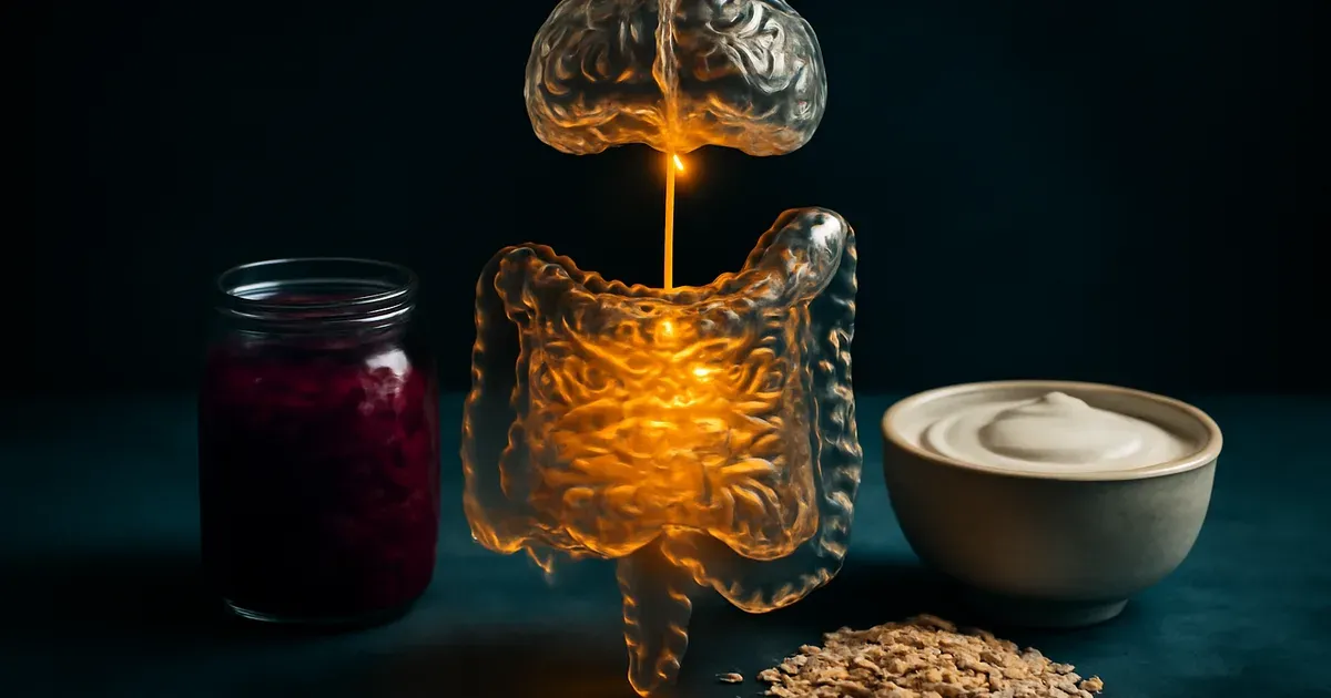 Gut-brain axis illustration connecting microbiome bacteria to brain health showing uremic toxins gut diet impact