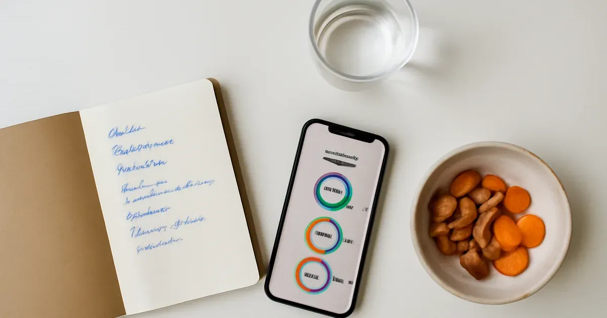 Food journal and nutrition tracking app used for weight loss over 40 alongside healthy snacks