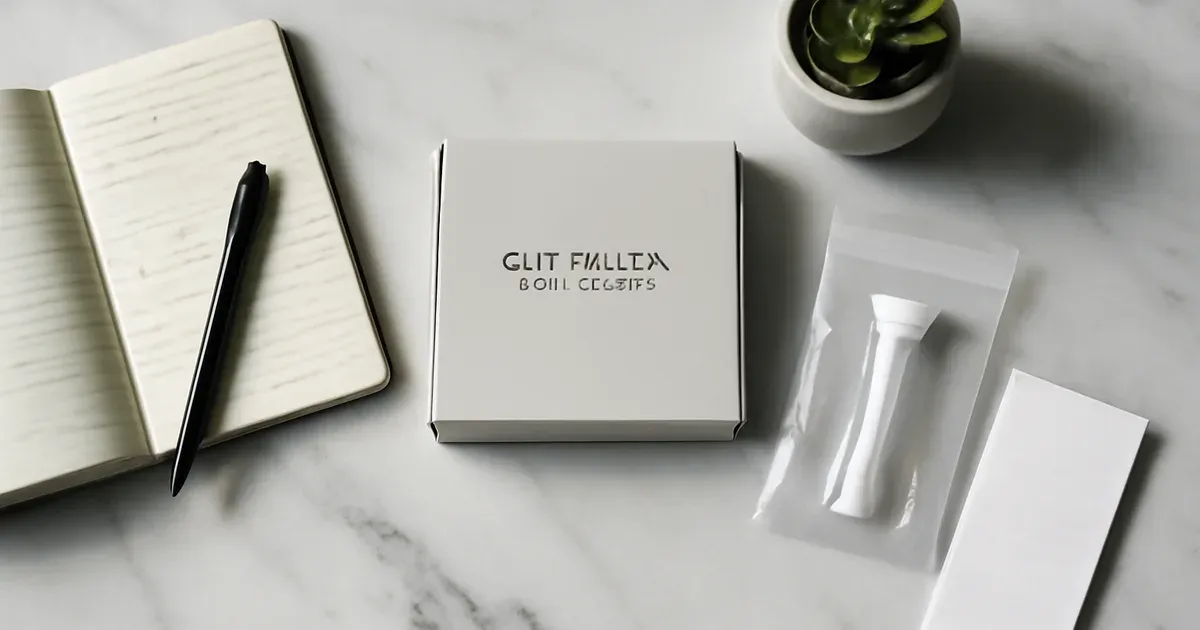 Gut health microbiome test kit on a clean surface representing women's gut health testing