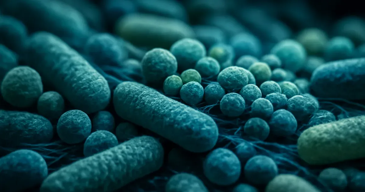 Abstract visualisation of the gut microbiome network representing UK microbiome research and anti-inflammatory pathways