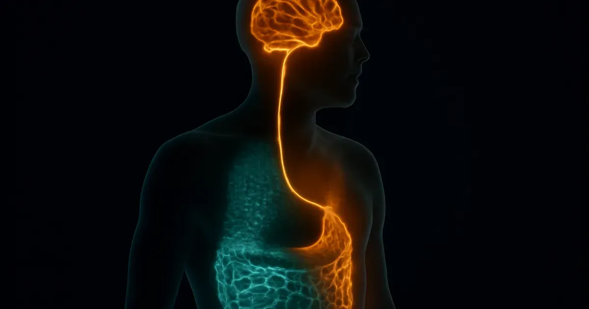 Gut-brain connection illustration showing vagus nerve pathway linking gut microbiome to brain for UK gut health article
