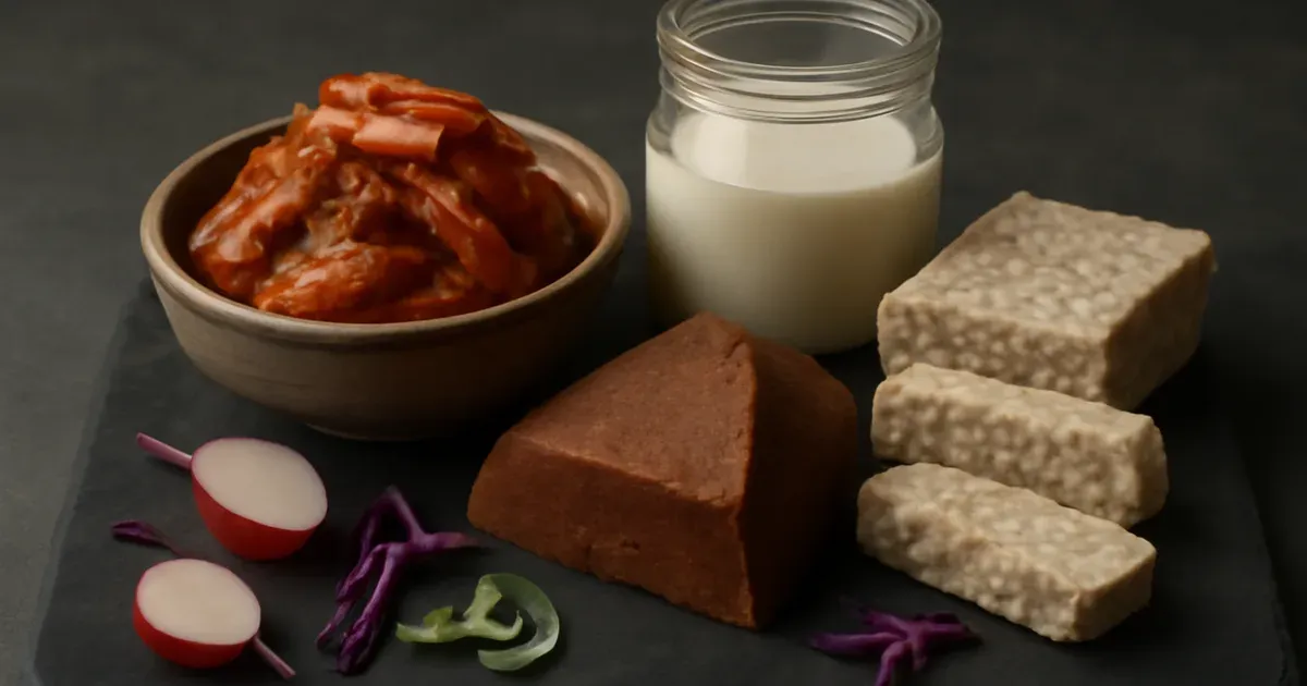 Fermented foods including kimchi, kefir, miso and tempeh to support gut microbiome and GLP-1 in the UK